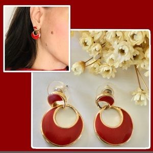 💋 Vintage red enamel gold small door knocker set